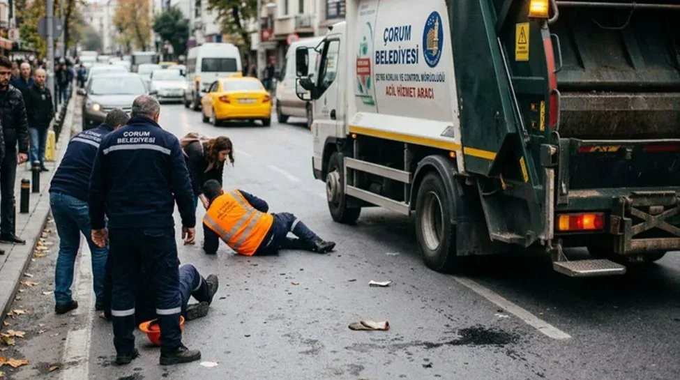 Çorum’da Çöp Kamyonundan Düşen 2 Belediye İşçisi Yaralandı